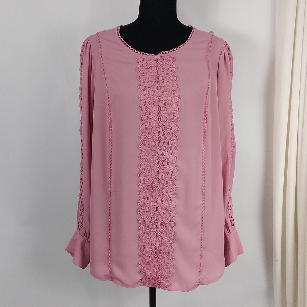 Torrid Georgette Lace Trim Button Up Blouse